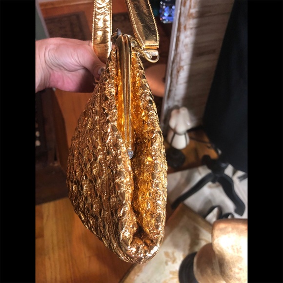 SALE💐VINTAGE (Japan 1950's) "M M" GOLD HANDBAG - Picture 6 of 16